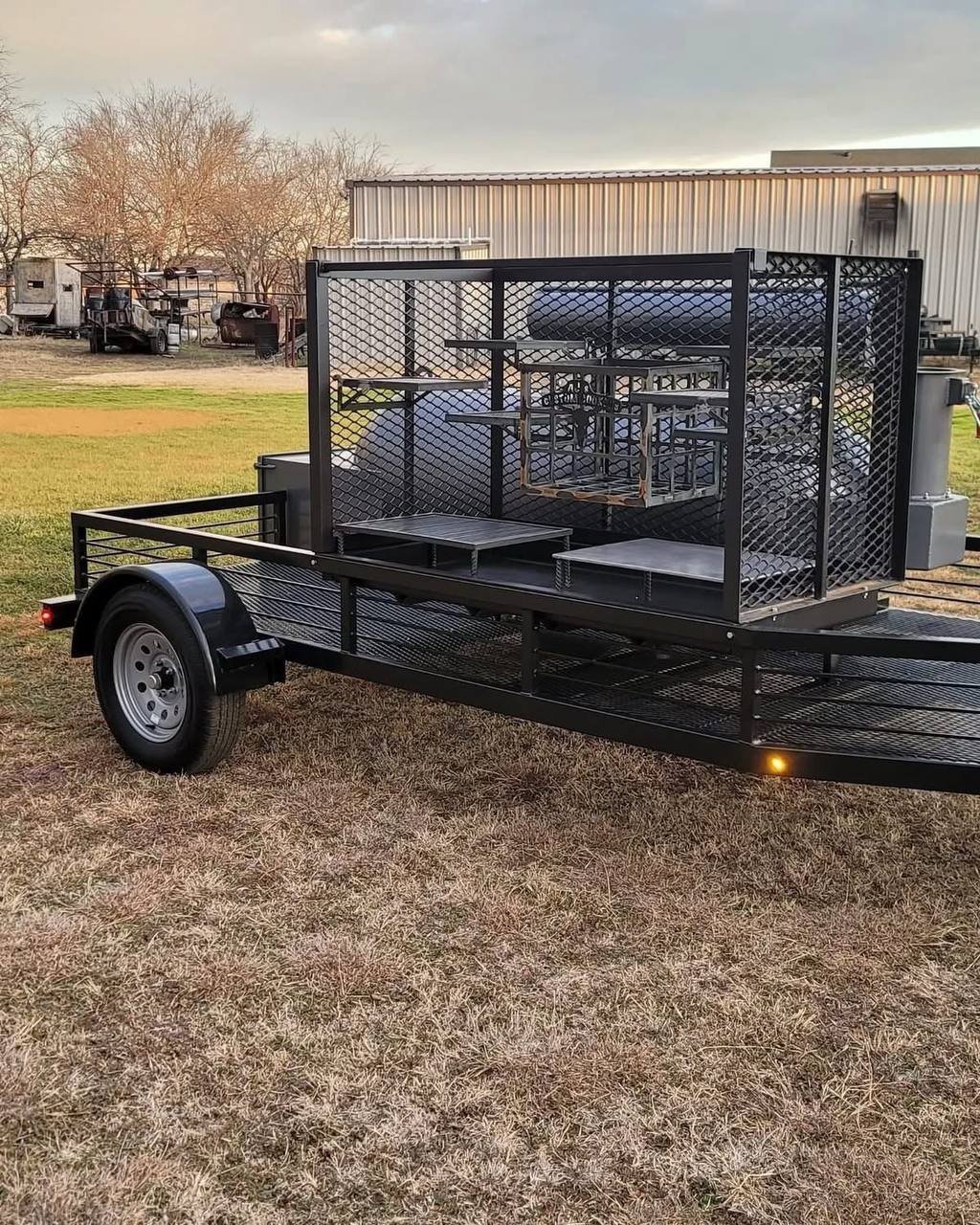 250 Gallon Offset Smoker on Custom Single Axle Trailer