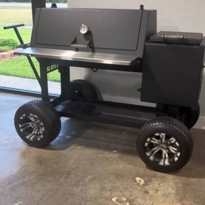 Angled Lid Offset Smoker on Off-Road Tires
