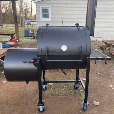 Offset Smoker on Blue Casters