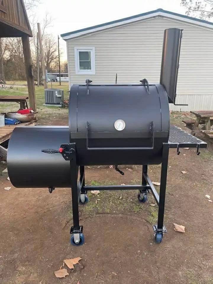 Offset Smoker on Blue Casters