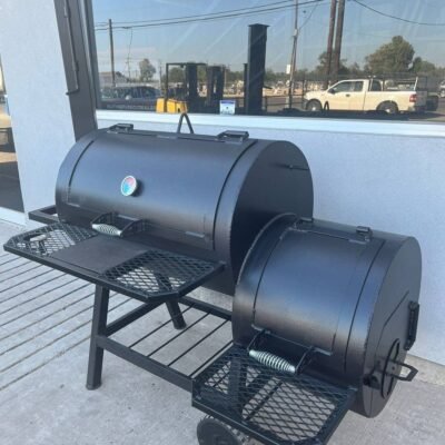 Offset Smoker on Cart with Utility Shelf